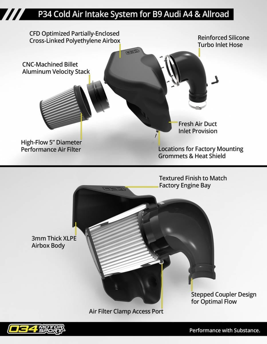 034Motorsport P34 Cold Air Intake System for B9 Audi A4/Allroad & A5 2.0 TFSI 034-108-1012 thumbnail 8