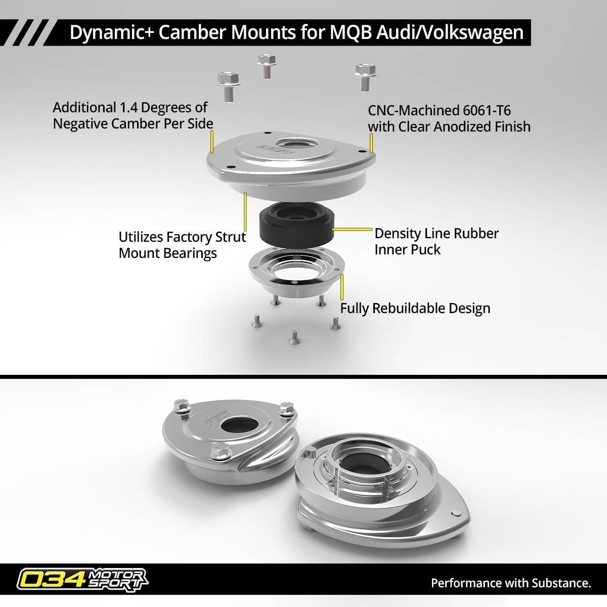 034Motorsport DYNAMIC+ CAMBER MOUNT PAIR, MKVII VOLKSWAGEN GOLF/GTI/R & 8V.5/8V/8S AUDI A3/S3/RS3, TT/TTS/TTRS (MQB) 034-601-1013 thumbnail 4