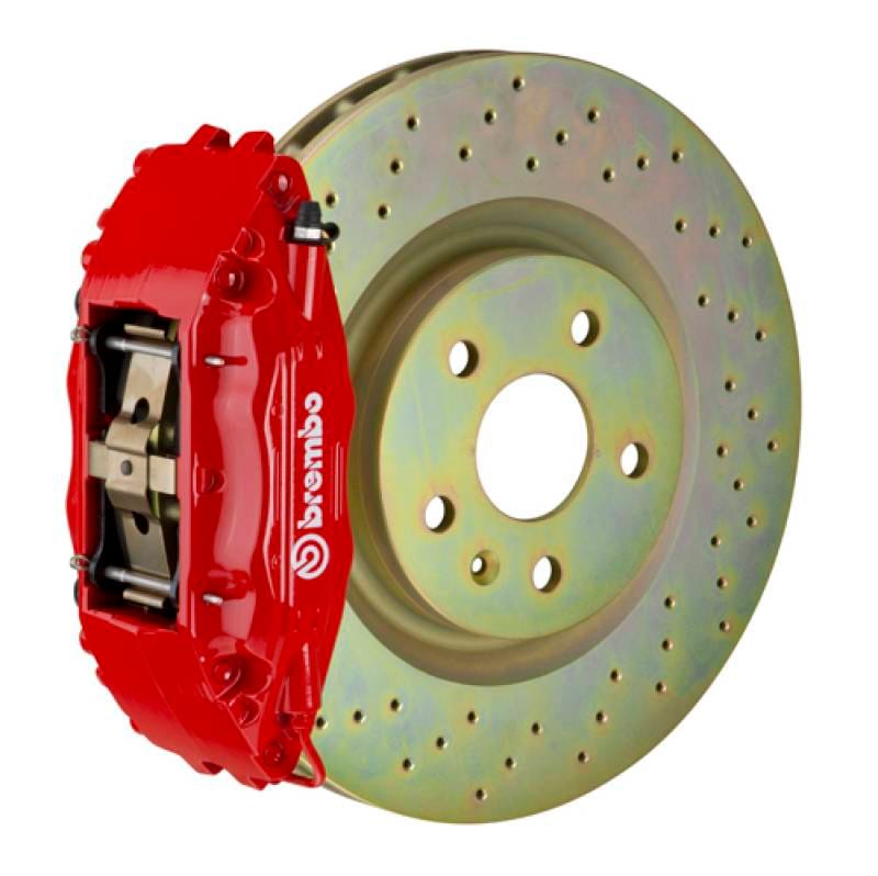 Brembo 1B4.7001A2 Brembo 82-89 6-Series Front GT BBK 4 Piston Cast 2pc 332x32 1pc Rotor Drilled-Red thumbnail 2