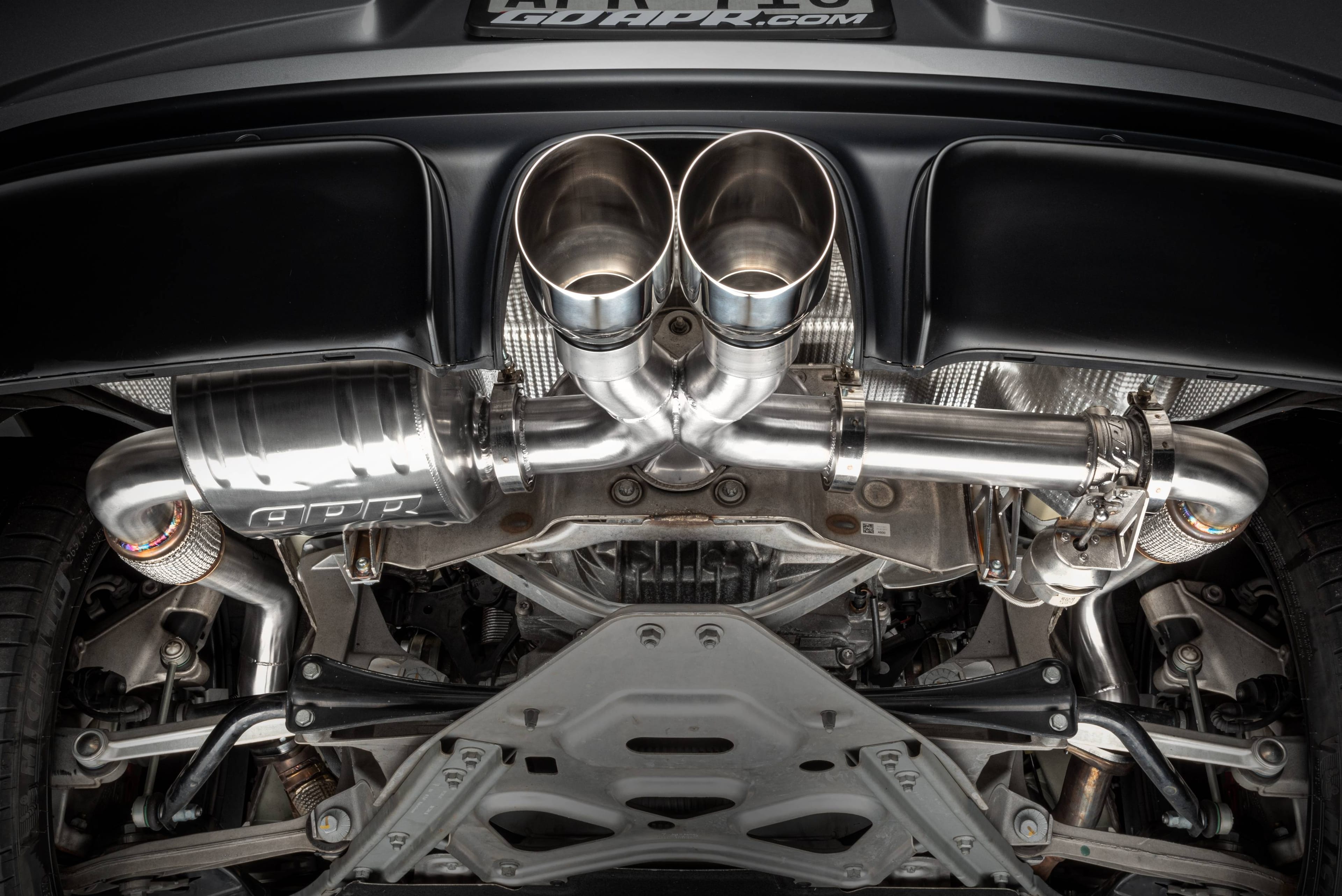 HJQF CBK0028 APR Catback Exhaust System Left Muffler - 718 (982) 2.0T/2.5T - Fits 2017-2025 Porsche 718 Boxster, 718 Cayman thumbnail 4