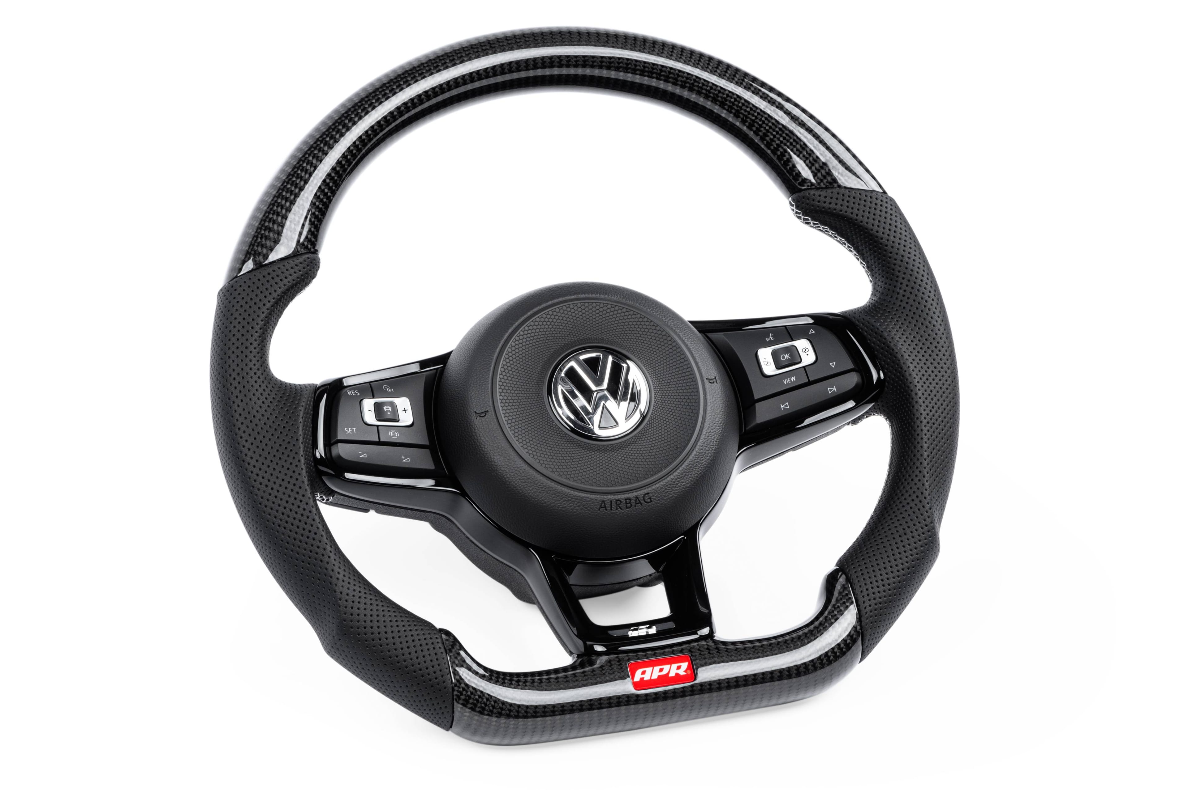 HJQF MS100202 APR Steering Wheel - Carbon Fiber & Perforated Leather; MK7 Golf R Silver (For use with Paddles) - Fits 2015-2026 Volkswagen Jetta, GTI, Golf R thumbnail 2