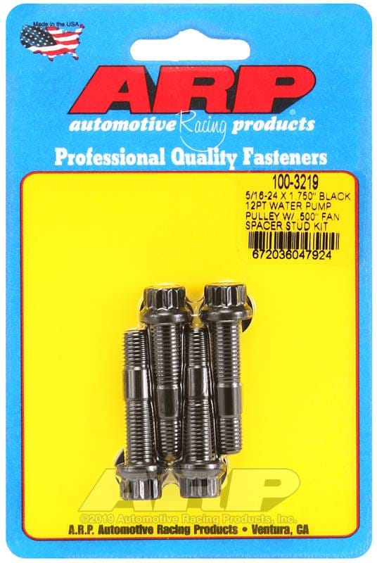 ARP 100-3219 ARP 5/16-24 X 1.750 black 12pt water pump pulley w/ .500in fan spacer stud kit thumbnail 2