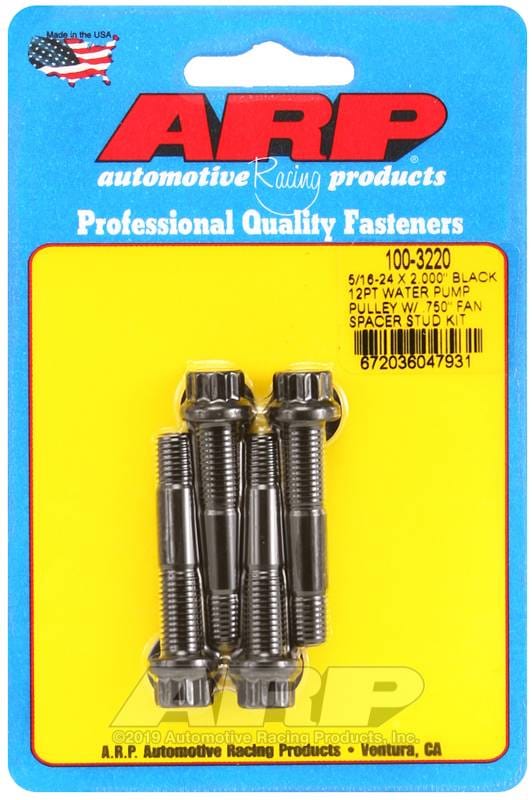 ARP 100-3220 ARP 5/16-24 X 2.000 black 12pt water pump pulley w/ .750in fan spacer stud kit