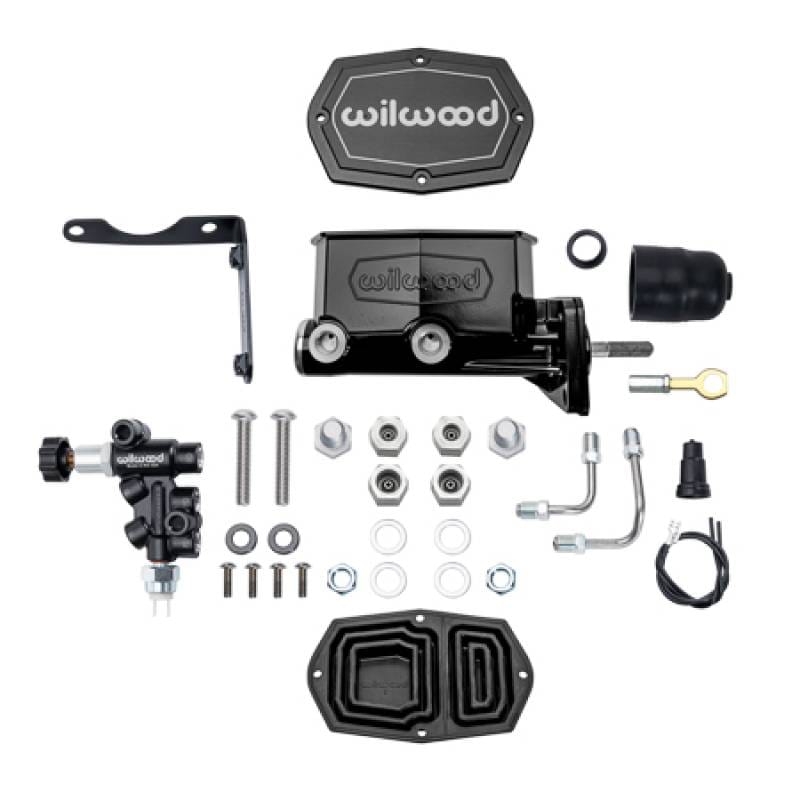Wilwood 261-17319-BK Wilwood Compact Tandem M/C Aluminum 1.00in Bore w/ Bracket/Valve/Push (Mopar) - Black E-coat