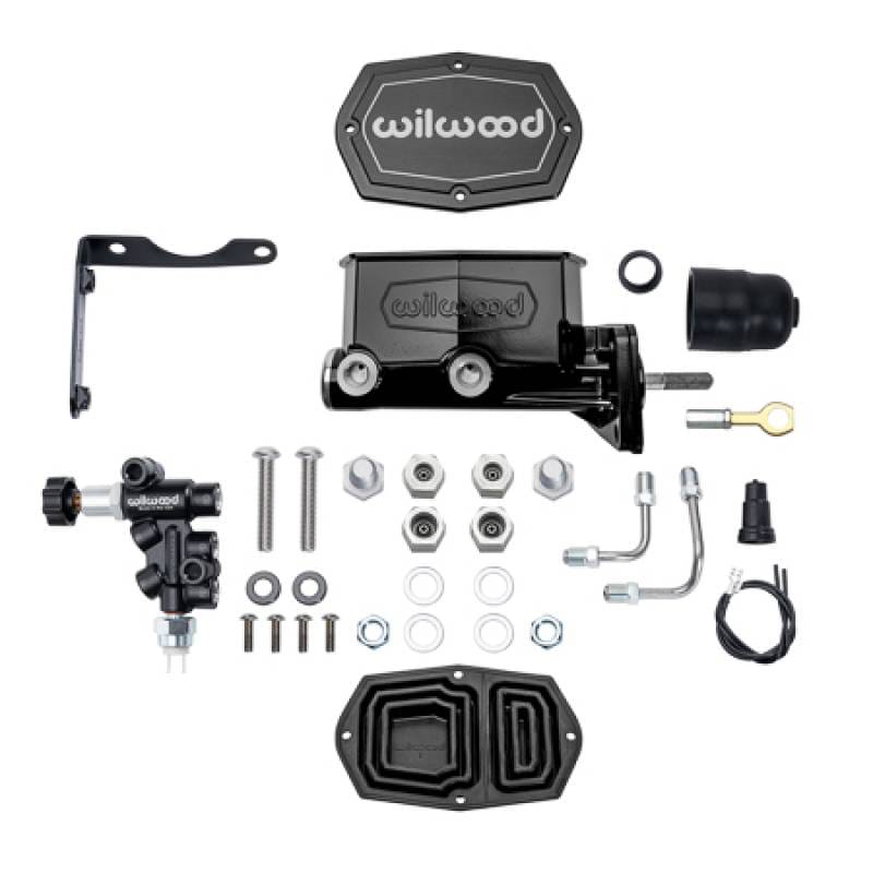 Wilwood 261-17796-BK Wilwood MOPAR Compact Tandem M/C Kit w/ P-Valve & Pushrod 15/16in Bore - Black