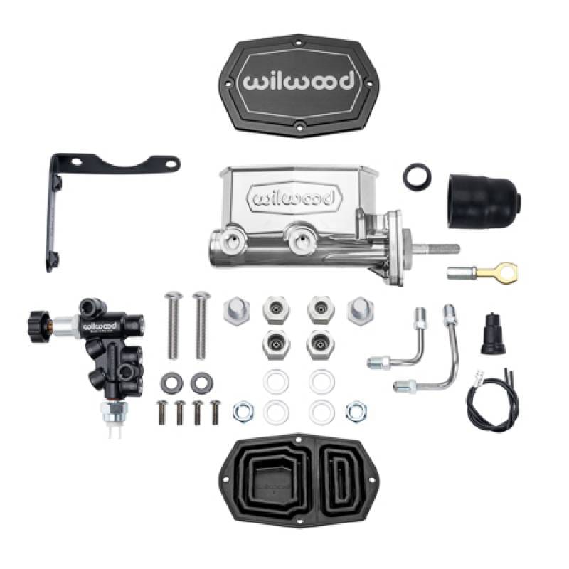 Wilwood 261-17797-P Wilwood MOPAR Compact Tandem M/C Kit w/ P-Valve & Pushrod 1in Bore - Chrome Powdercoat