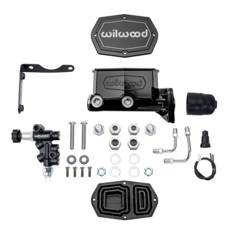 Wilwood 261-17799-BK Wilwood MOPAR Compact Tandem M/C Kit w/ P-Valve 1.12in Bore - Black