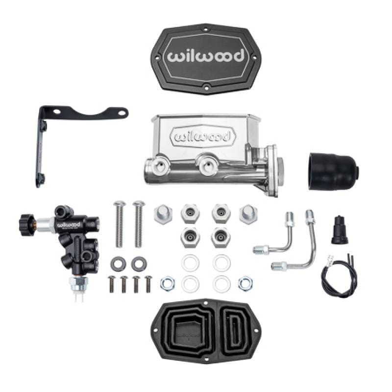 Wilwood 261-17799-P Wilwood MOPAR Compact Tandem M/C Kit w/ P-Valve 1.12in Bore - Chrome Powdercoat