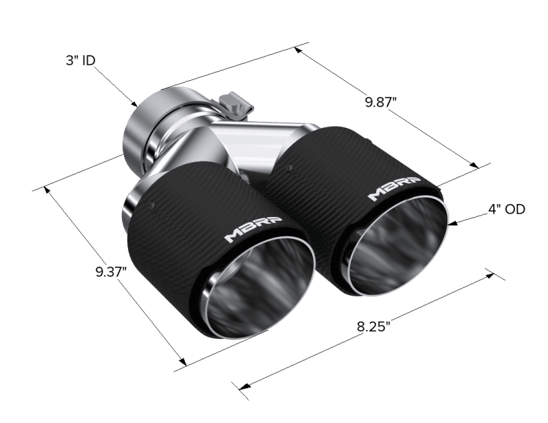 MBRP Exhaust pT5183CF MBRP 3in ID / Dual 4in OD Out Staggered L 9.37in / R 9.87in Dual Wall Carbon Fiber Univ Exhaust Tip thumbnail 10