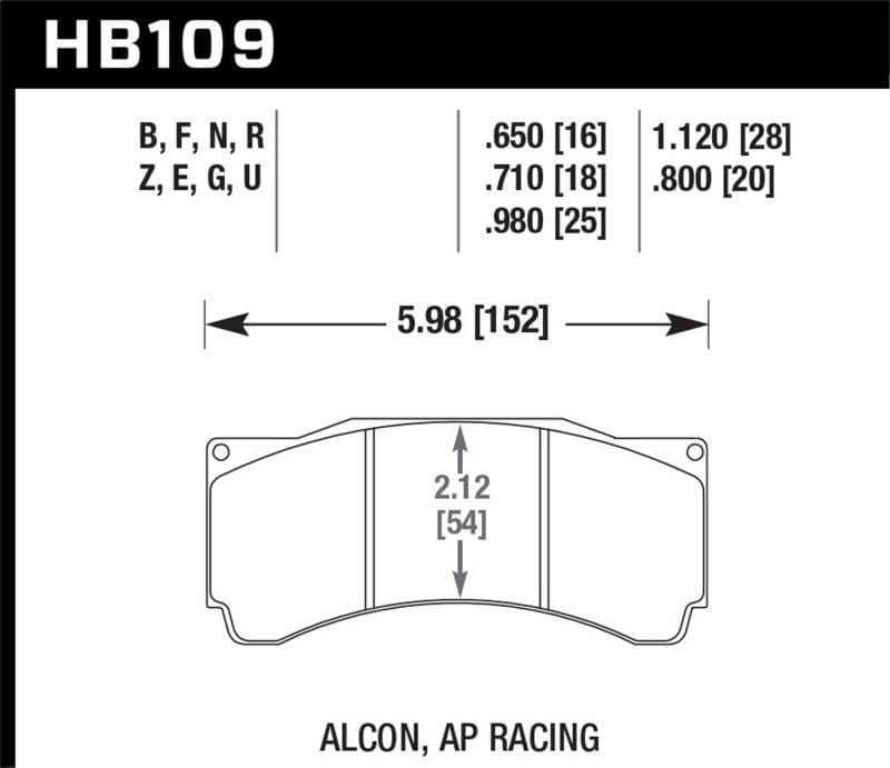 Hawk Performance kHB109D.710 Hawk Performance Alcon/AP Racing ER-1 Motorsport Brake Pads thumbnail 2