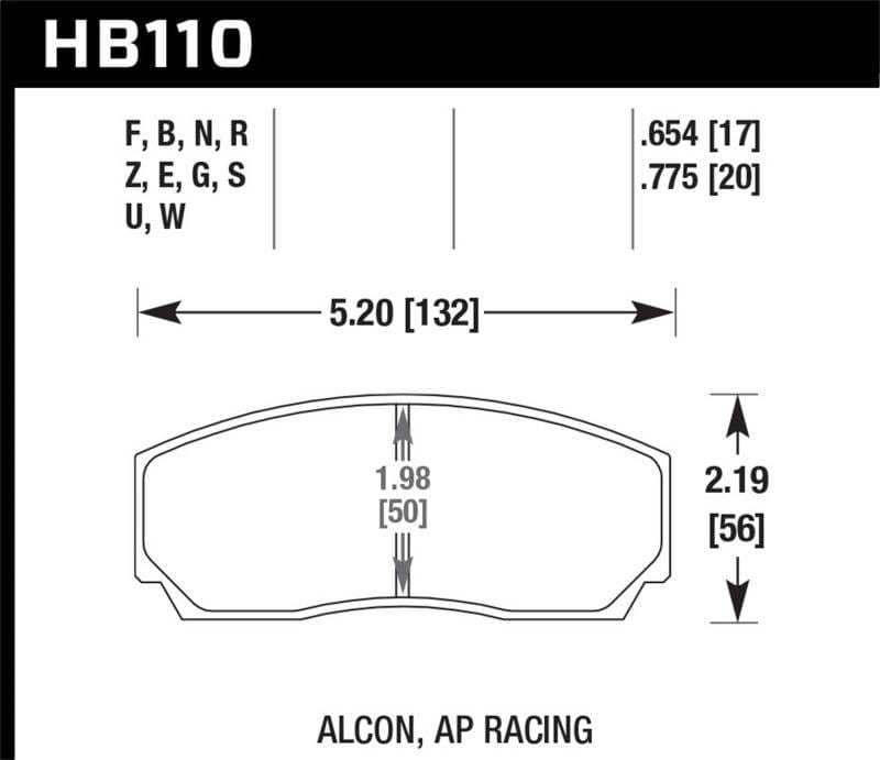 Hawk Performance kHB110D.654 Hawk Performance Alcon/AP Racing 17mm ER-1 Motorsport Brake Pads thumbnail 2