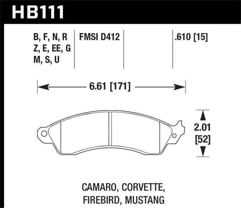 Hawk Performance kHB111D.610 Hawk 1991 Chevrolet Camaro 3.1L Heritage Edition Performance Package Front ER-1 Brake Pads thumbnail 2