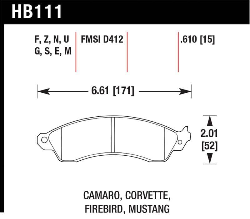 Hawk Performance kHB111F.610 Hawk 94-04 Mustang Cobra / 88-95 Corvette 5.7L / 88-92 Camaro w/ Hvy Duty Brakes Front HPS Street Br thumbnail 2