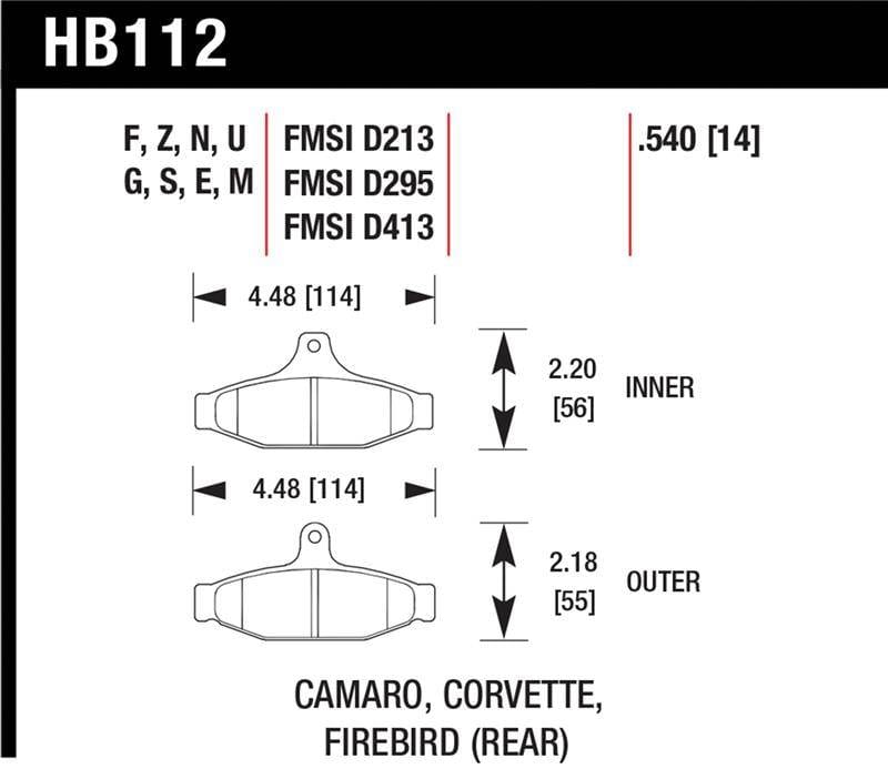 Hawk Performance kHB112G.540 Hawk 85-97 Chevrolet Camaro w/Rear Disc Brakes/84-96 Chevrolet Corvette DTC-60 Race Rear Brake Pads thumbnail 7