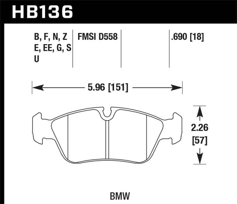 Hawk Performance kHB136D.690 Hawk 92-98 BMW 318i 1.8L Sedan Front ER-1 Brake Pads thumbnail 2