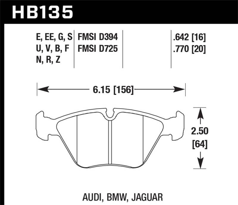 Hawk Performance kHB135D.760 Hawk 89-90 Audi 100 Quattro 2.2L Base 1 Piston Caliper Front ER-1 Brake Pads thumbnail 4