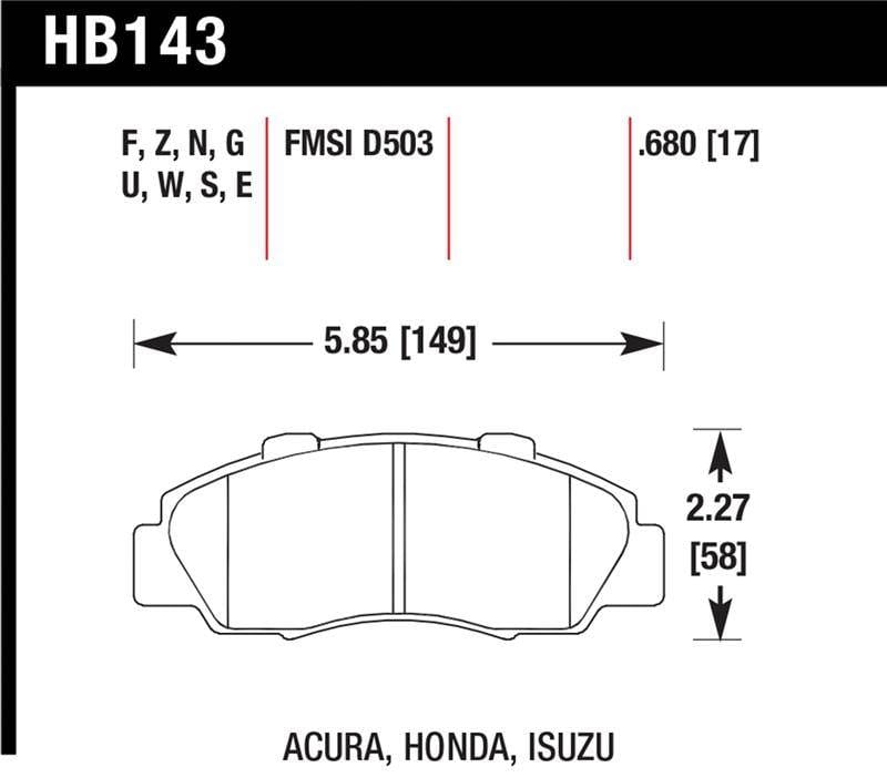 Hawk Performance kHB143F.680 Hawk 97-01 Honda Prelude HPS Street Front Brake Pads thumbnail 6