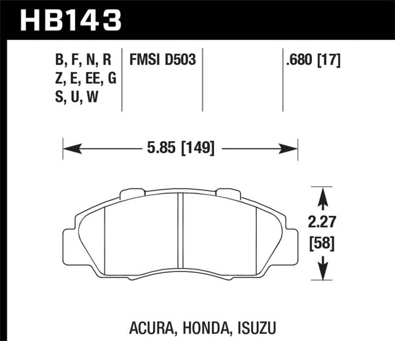 Hawk Performance kHB143D.680 Hawk 97-98 Acura CL 3.0L Base Front ER-1 Brake Pads thumbnail 2