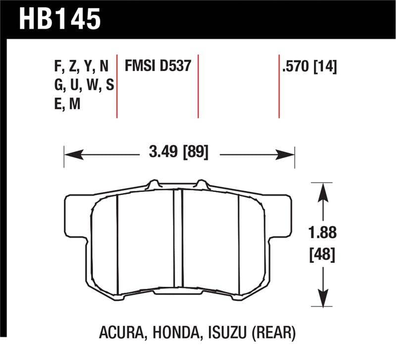 Hawk Performance kHB145Z.570 Hawk 06+ Civic Si Ceramic Street Rear Brake Pads thumbnail 6