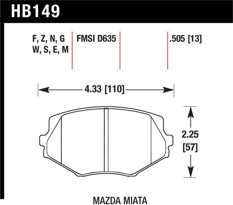 Hawk Performance kHB149N.505 Hawk 94-05 Miata / 01-05 Normal Suspension HP+ Street Front Brake Pads (D635) thumbnail 5