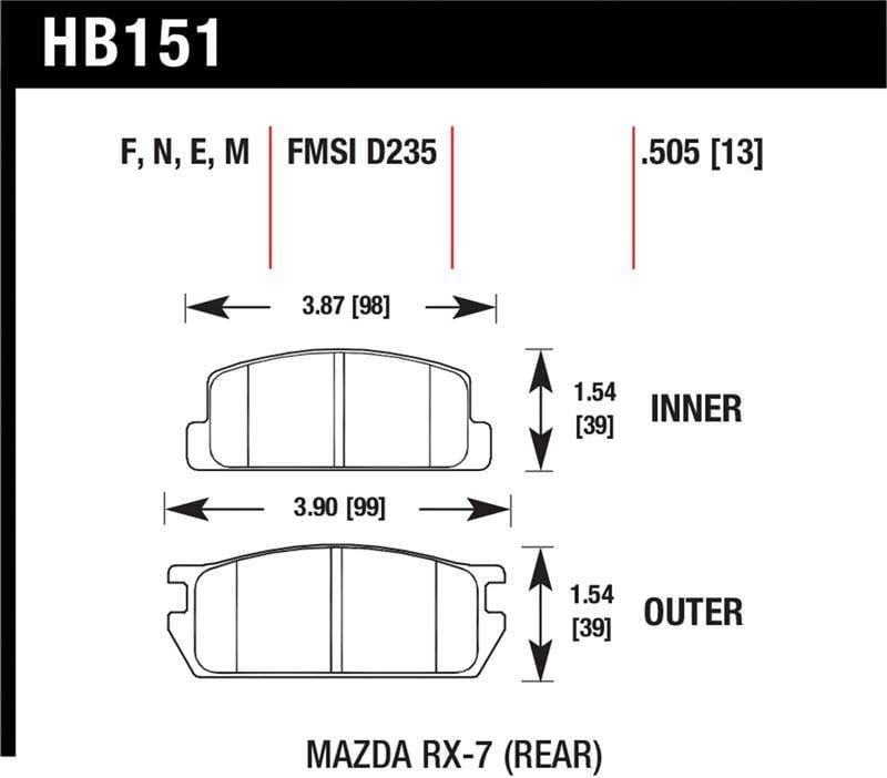 Hawk Performance kHB151E.505 Hawk 81-85 Mazda RX-7 Blue 9012 Rear Race Brake Pads thumbnail 6