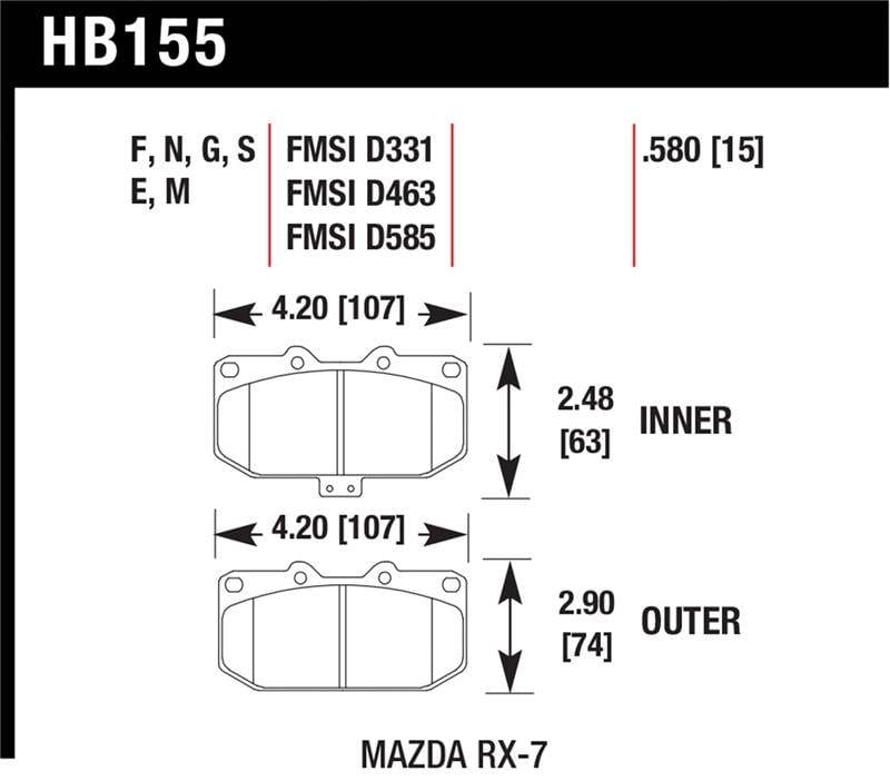Hawk Performance kHB155E.580 Hawk 93-95 Mazda RX-7 Blue 9012 Front Brake Pads thumbnail 2