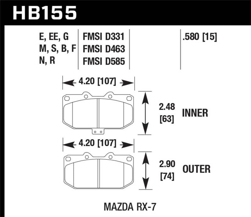 Hawk Performance kHB155E.580 Hawk 93-95 Mazda RX-7 Blue 9012 Front Brake Pads thumbnail 7