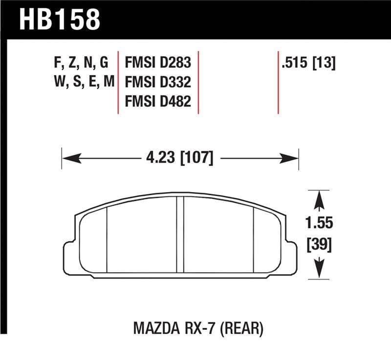 Hawk Performance kHB158N.515 Hawk 86-95 Mazda RX-7 HP+ Street Rear Brake Pads thumbnail 4
