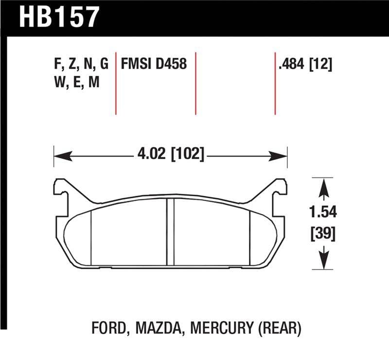 Hawk Performance kHB157W.484 Hawk 91-96 Ford Escort / 90-93 Mazda Miata / 90-94 Protege / 91-96 Mer Tr DTC-30 Race Rear Brake Pad thumbnail 7