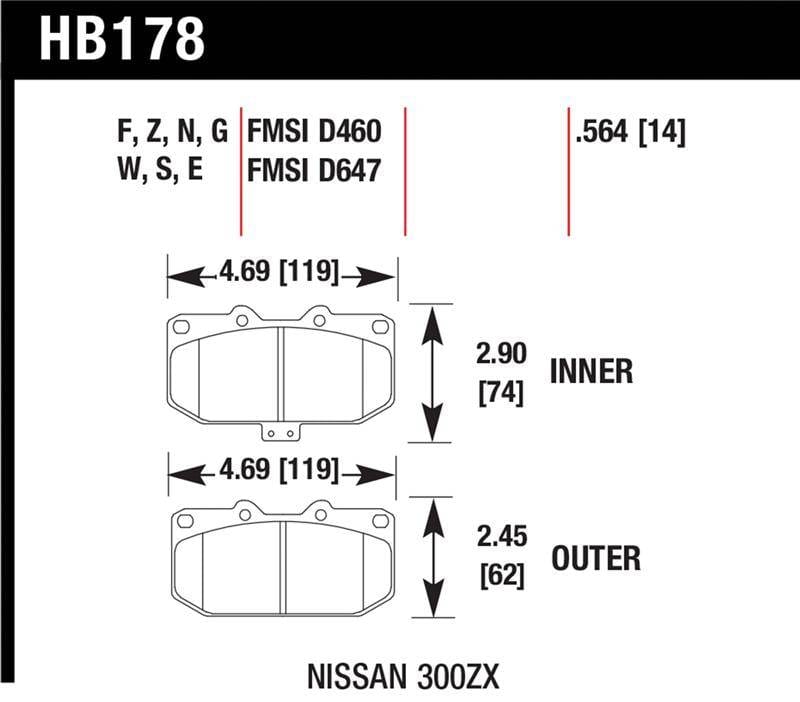 Hawk Performance kHB178N.564 Hawk 06-07 WRX / 89-96 Nissan 300ZX / 89-93 Skyline GT-R HP+ Street Front Brake Pads thumbnail 4