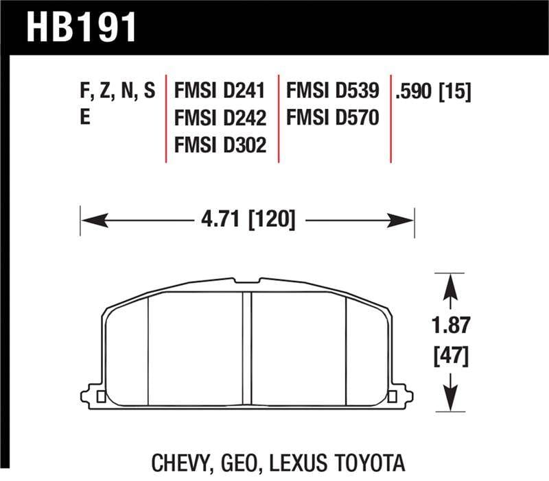 Hawk Performance kHB191E.590 Hawk 86-88 Chevy Nova / 90-92 Geo Prizm GSI / 90-92 Prizm LSI / Toyota (Various) Race Front Brake Pa thumbnail 4