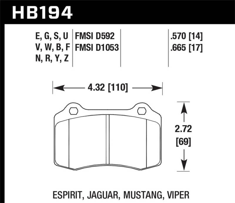 Hawk Performance kHB194B.665 Hawk 92-02 Dodge Viper HPS 5.0 Front Brake Pads thumbnail 2