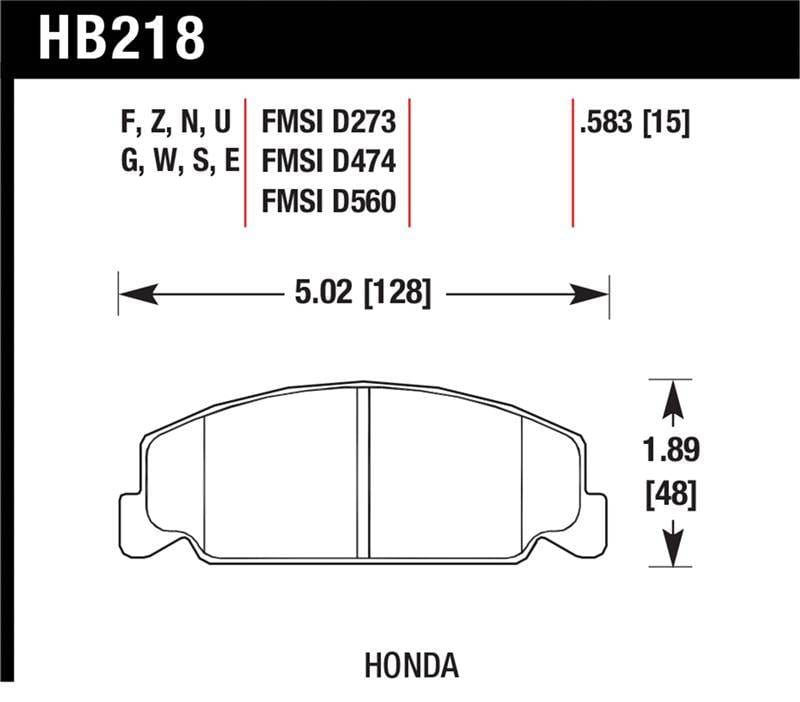 Hawk Performance kHB218Z.583 Hawk 88-89 Civic Si / 92-00 Civic CX / 88-00 DX / 98-00 GX Performance Ceramic Street Front Brake Pa thumbnail 2