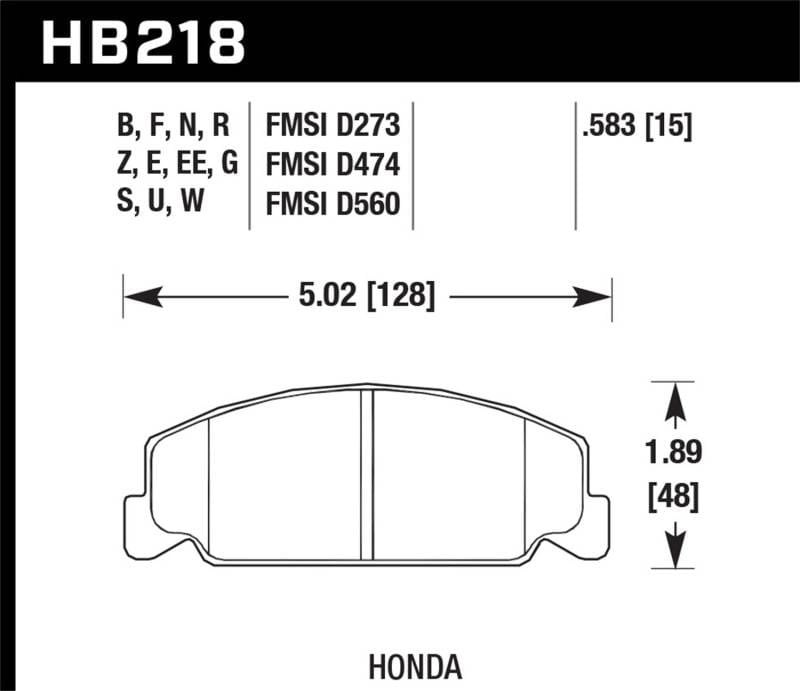 Hawk Performance kHB218D.583 Hawk 1985 Honda Accord 1.8L Base Organic Brakes Front ER-1 Brake Pads thumbnail 2