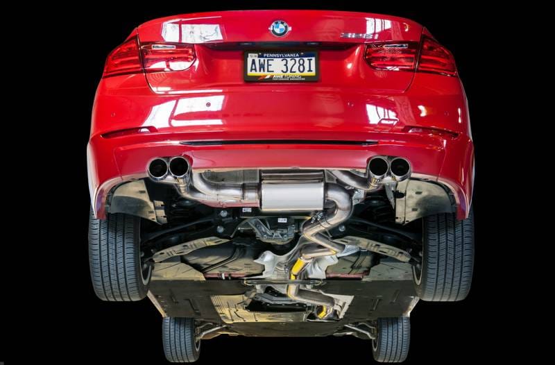 AWE Tuning 3010-43036 AWE Tuning BMW F3X N20/N26 328i/428i Touring Edition Exhaust Quad Outlet - 80mm Diamond Black Tips thumbnail 4
