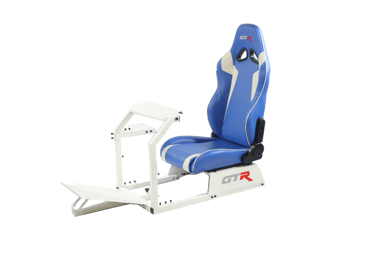 GTR Simulators GTA™️ Model Simulator Frame & Adjustable Racing Seat – Color Options Available Majestic Black Blue with White thumbnail 5
