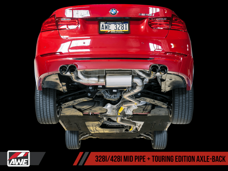 AWE Tuning 3010-43036 AWE Tuning BMW F3X N20/N26 328i/428i Touring Edition Exhaust Quad Outlet - 80mm Diamond Black Tips